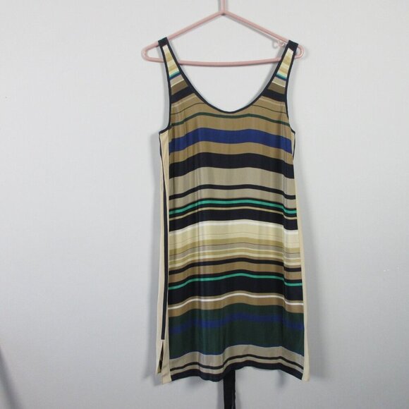 Club Monaco 100% Silk Dress 4 Striped Scoop Neck Sleeveless Casual Party 92 - Picture 2 of 12